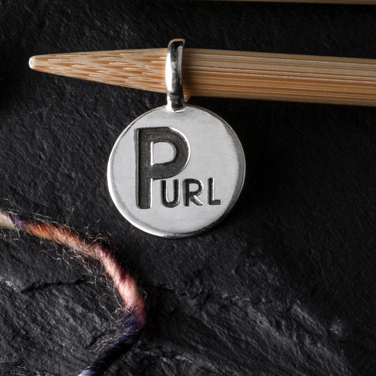 Double Sided Sterling Silver Purl and Stockinette Stitch Motif Pendant/Stitch Marker