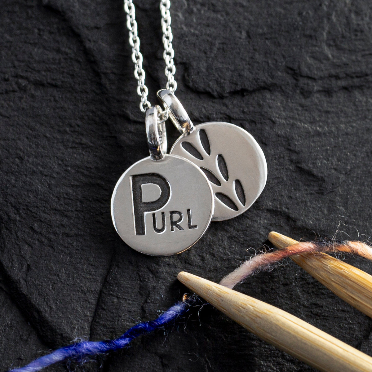 Double Sided Sterling Silver Purl and Stockinette Stitch Motif Pendant/Stitch Marker