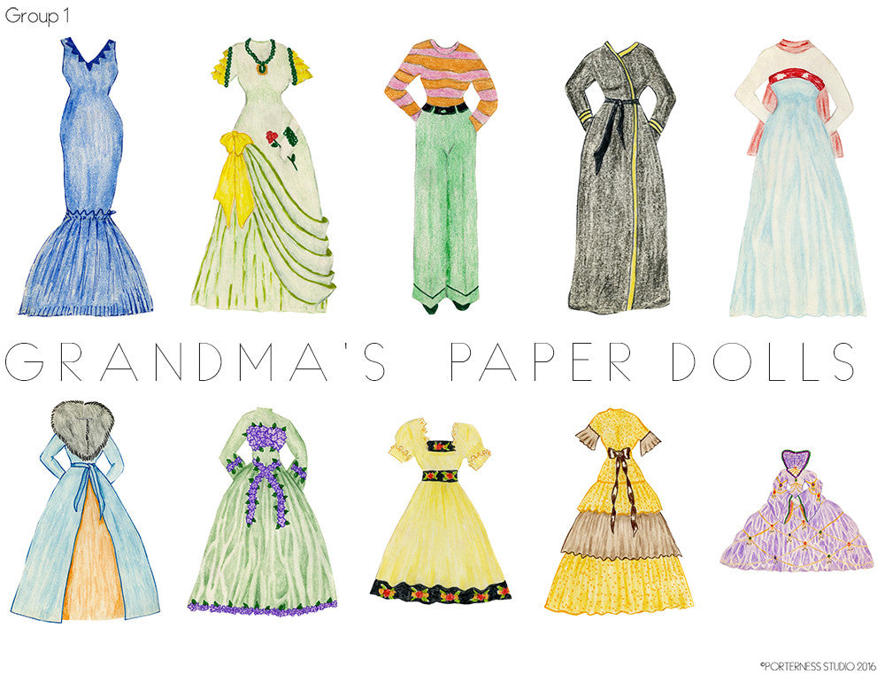 Grandma's Paper Doll - 1 Doll & 10 Outfits - Group 1 - Free PDF Download