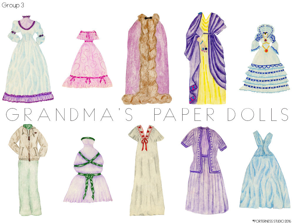 Grandma's Paper Doll - 1 Doll with 10 Outfits Group 3- PDF Download