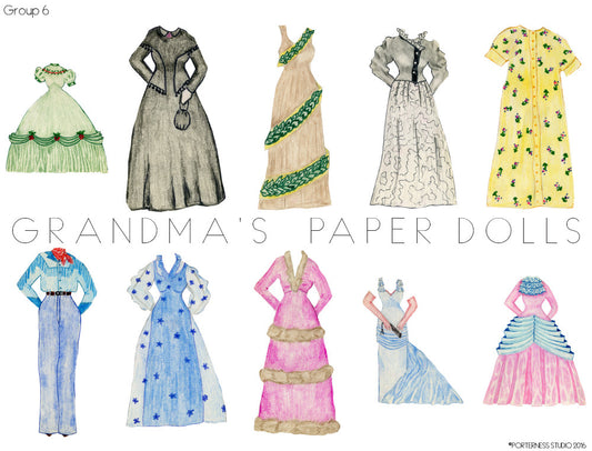Grandma's Paper Dolls - 1 Doll with 10 Outfits Group 6- PDF Download