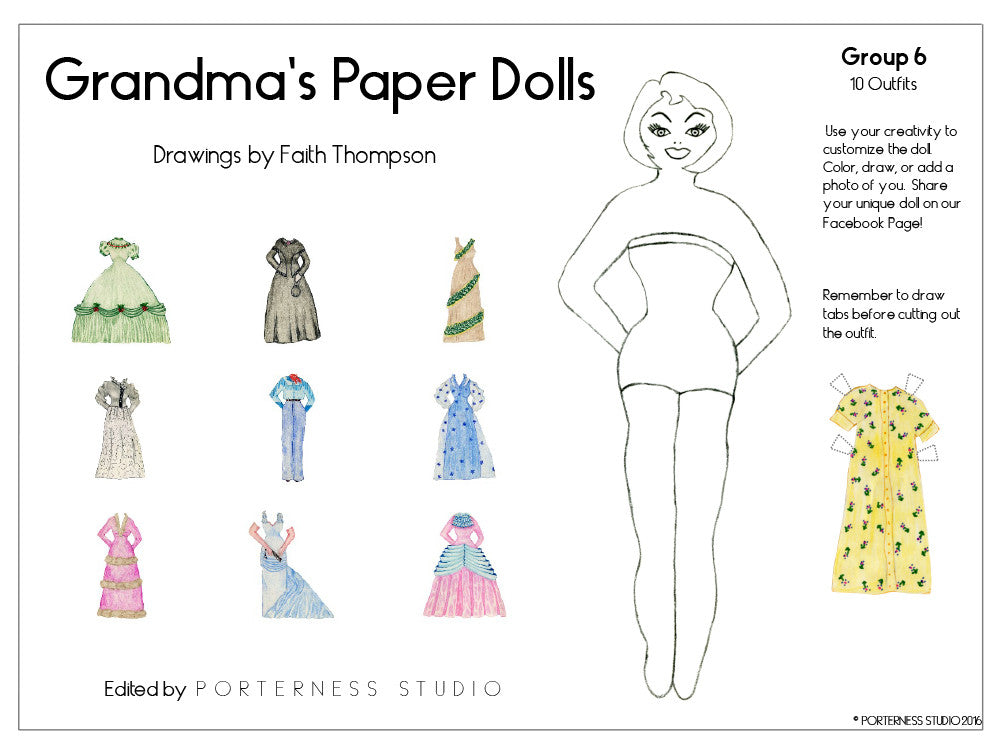 Grandma's Paper Dolls - 1 Doll with 10 Outfits Group 6- PDF Download