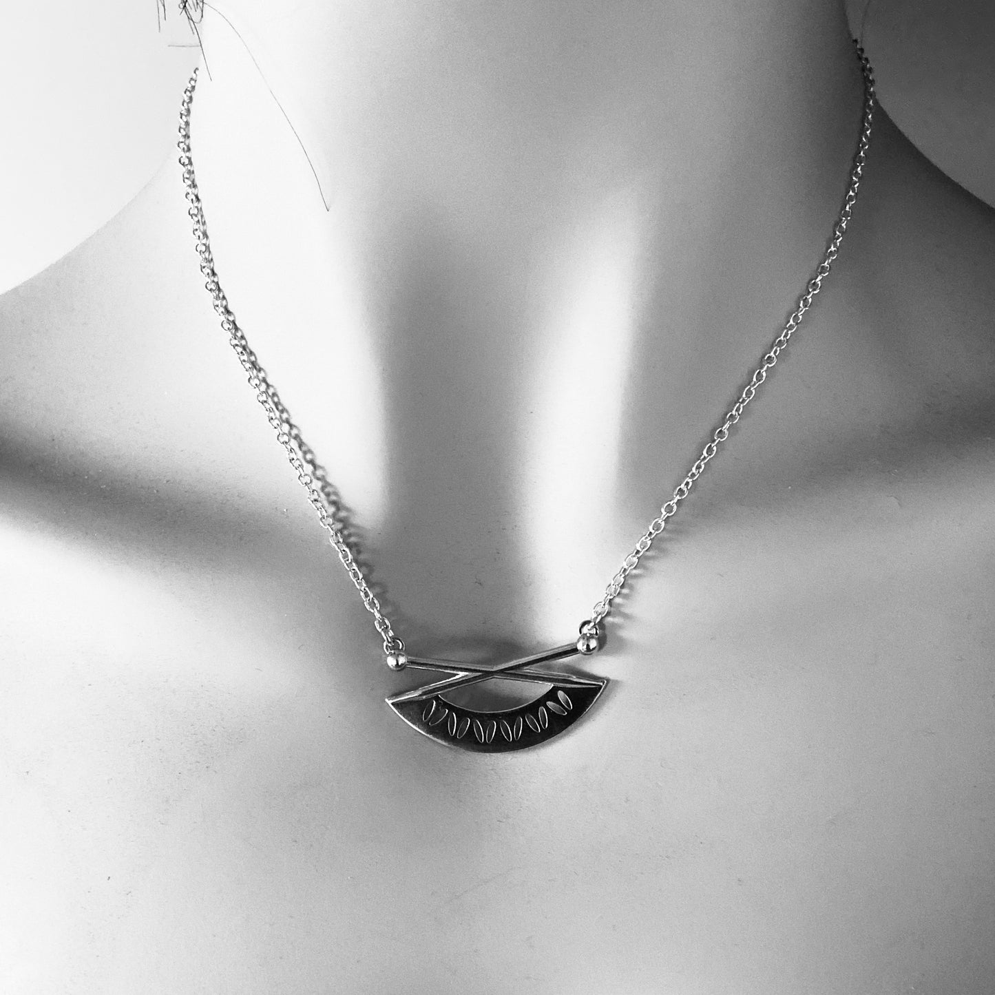WIP It Good, Knitting Needle and Stockinette Motif Necklace in Sterling Silver