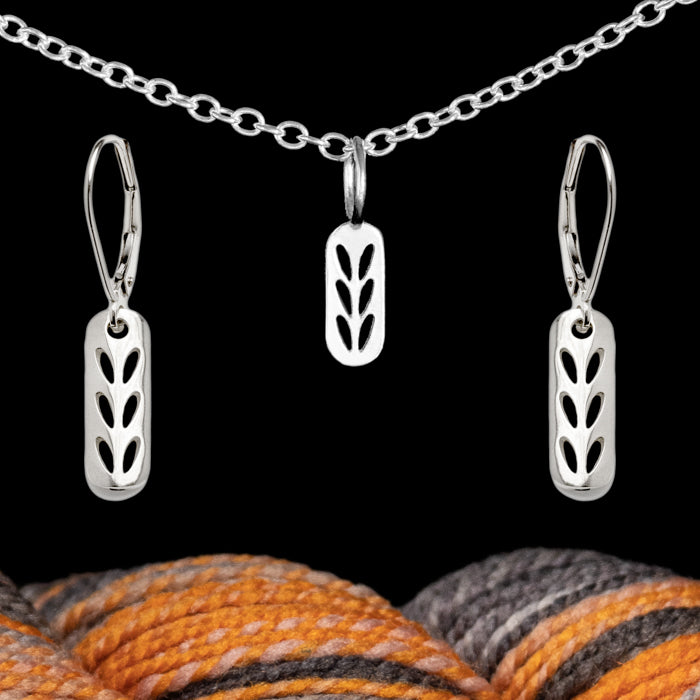 Sterling Silver Stockinette Stitch Motif Set - Earrings & Stitch Marker Necklace