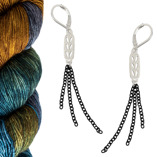 Silver Stockinette Stitch Motif Earrings - Let Your Ends Hang Out with Contrast