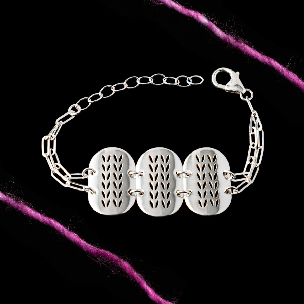 Sterling Silver Stockinette Stitch Motif Panel Bracelet