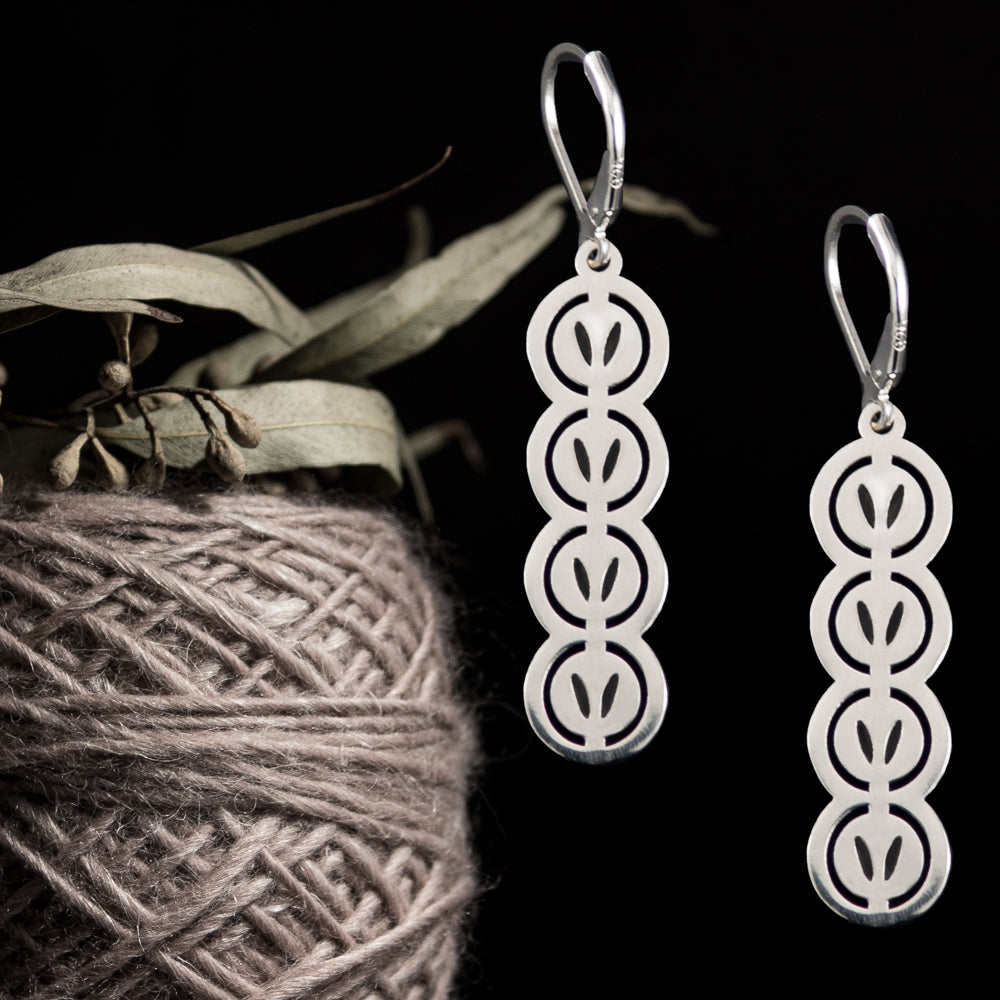 Abstracted Yarn Skein and Stockinette Stitch Motif Earrings in Sterling Silver