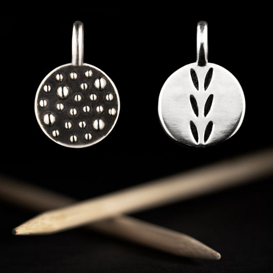 Double Sided Sterling Silver Porterness Demi-sec and Stockinette Stitch Motif Pendant/Stitch Marker