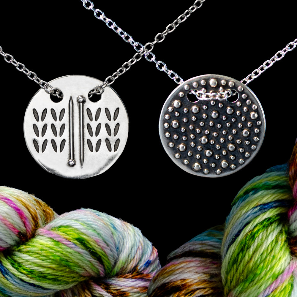 Sterling Silver Double Sided Knitting Needles Stockinette Stitch & Demi-Sec Necklace - Chain Through Style