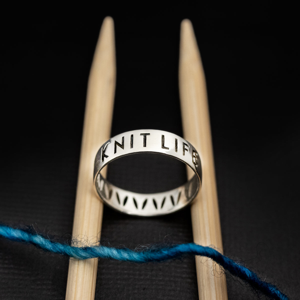 Sterling Silver "Knit Life" & Stockinette Stitch Motif Ring
