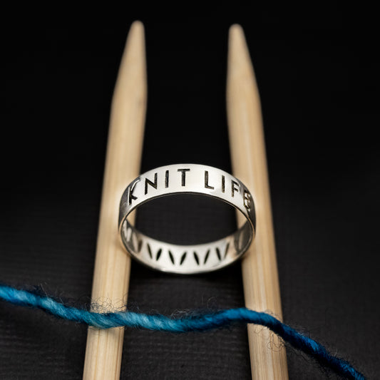 Sterling Silver "Knit Life" & Stockinette Stitch Motif Ring