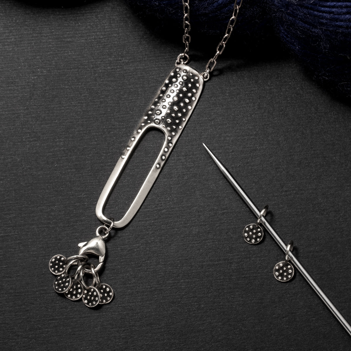 Knit marker Sterling Silver Demi-Sec Stitch Marker Necklace Porterness Studio Yarn Jewelry