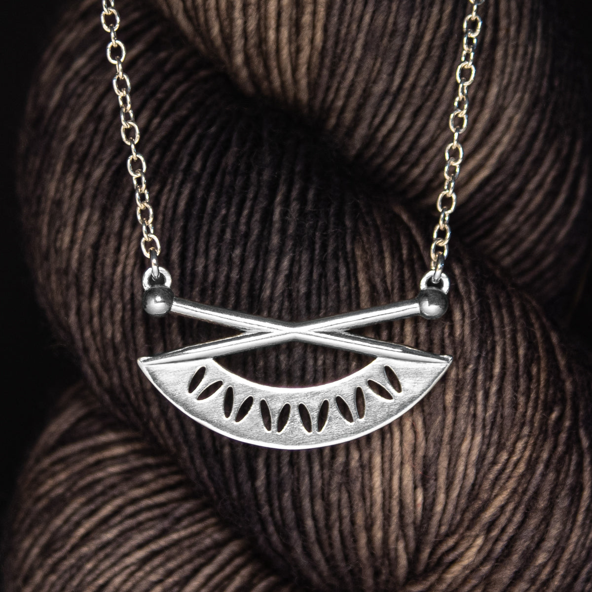 WIP It Good, Knitting Needle and Stockinette Motif Necklace in Sterling Silver
