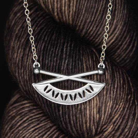 WIP It Good, Knitting Needle and Stockinette Motif Necklace in Sterling Silver