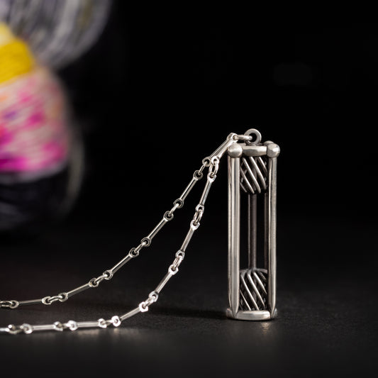 Sterling Silver Yarn Cake and Knitting Needle Pagoda Necklace