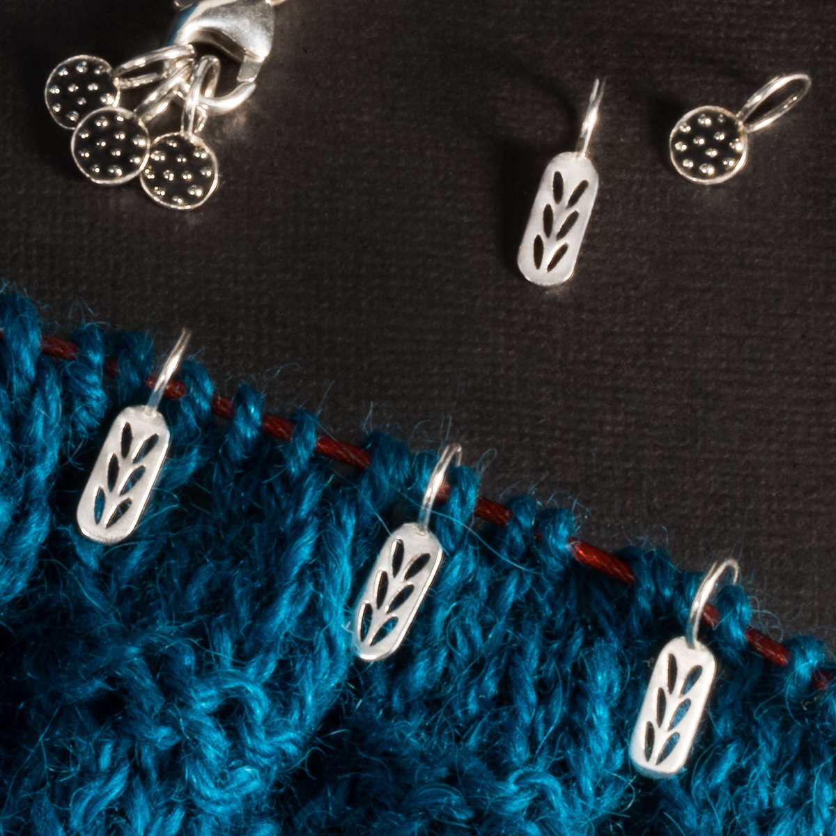 Sterling Silver Stockinette Stitch Motif Set - Earrings & Stitch Marker Necklace
