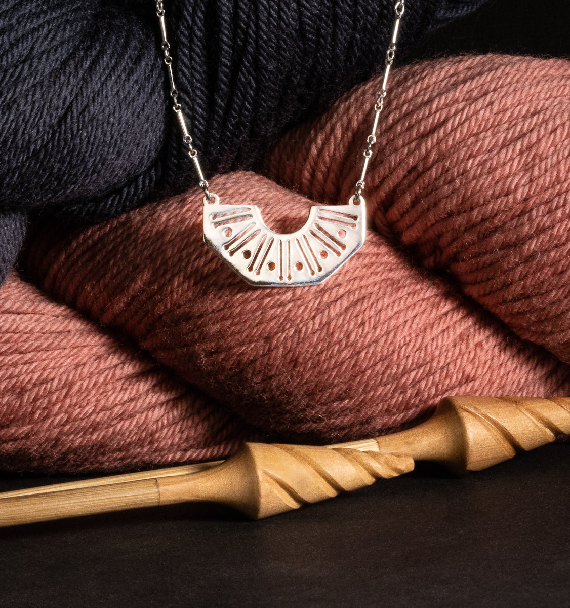Knit and Dissent, RBG Collar If She Knitted! Knitting Needles & Yarn Motif Necklace