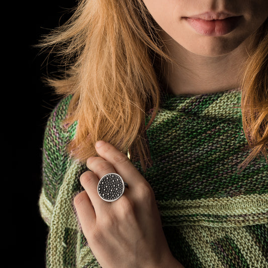 Sterling Silver Round Wave Demi-Sec Bubble Ring