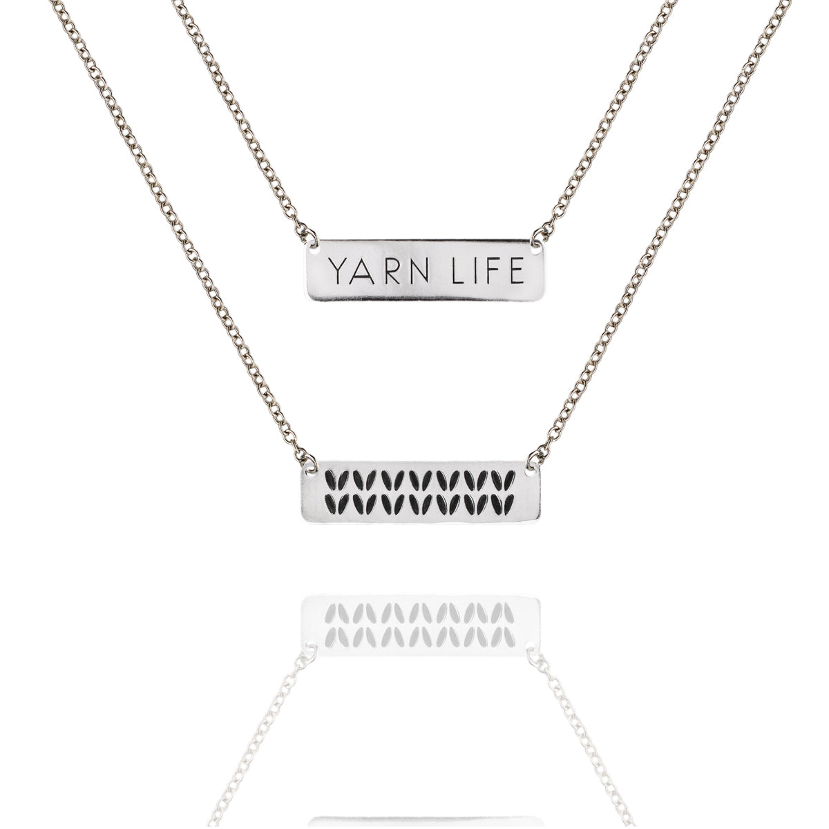 Sterling Silver Double Sided Stockinette Stitch Motif Necklace & "Yarn Life"