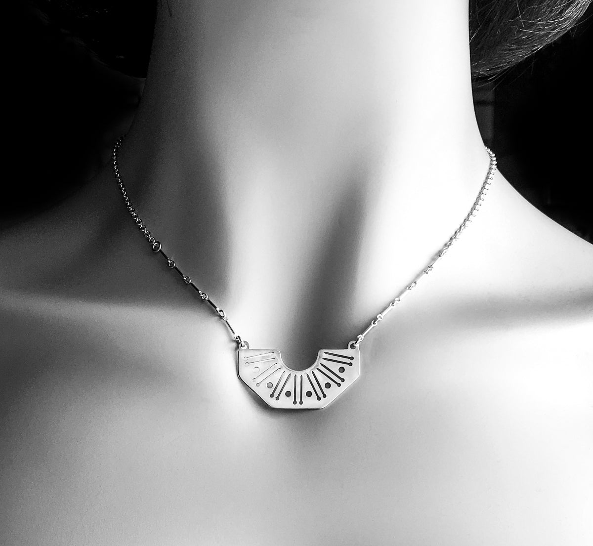 Silver Knitting Needles and Yarn Motif Necklace