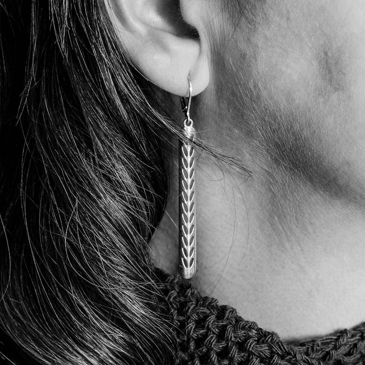 Sterling Silver Long Stockinette Stitch Motif Earrings