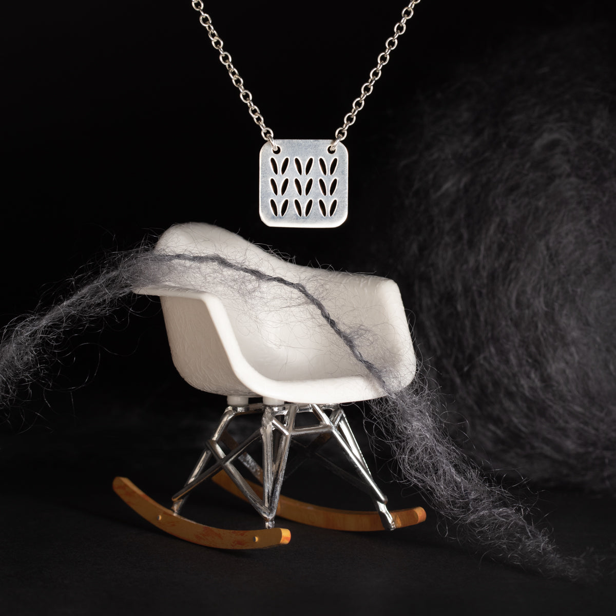 Stockinette Motif Swatch Necklace in Sterling Silver for Yarn Lovers