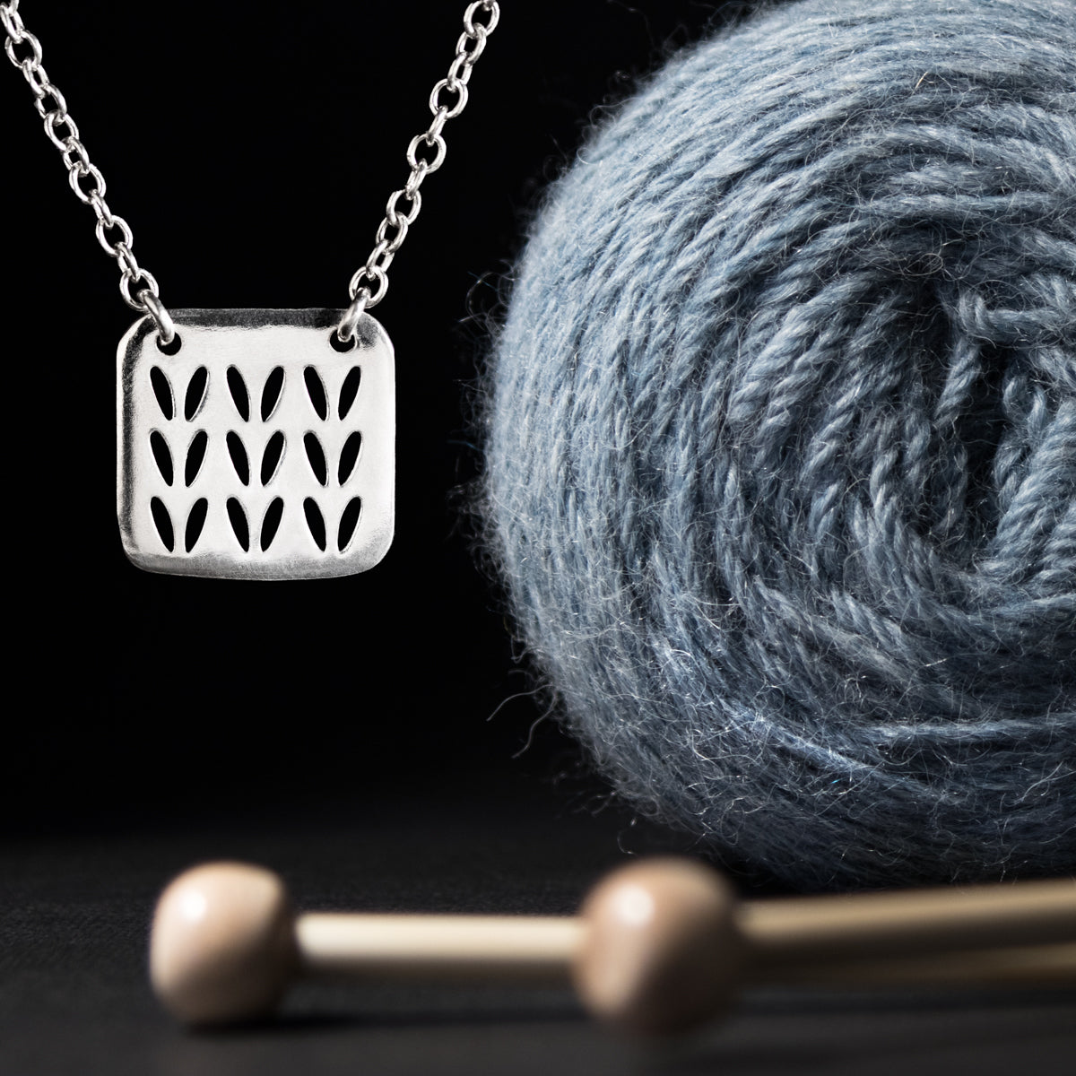 Stockinette Motif Swatch Necklace in Sterling Silver for Yarn Lovers