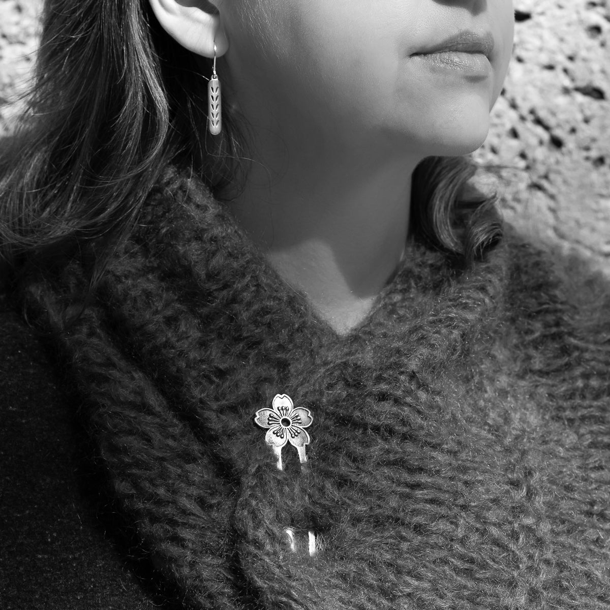 Sterling Silver Stockinette Stitch Motif Earrings-Short Row