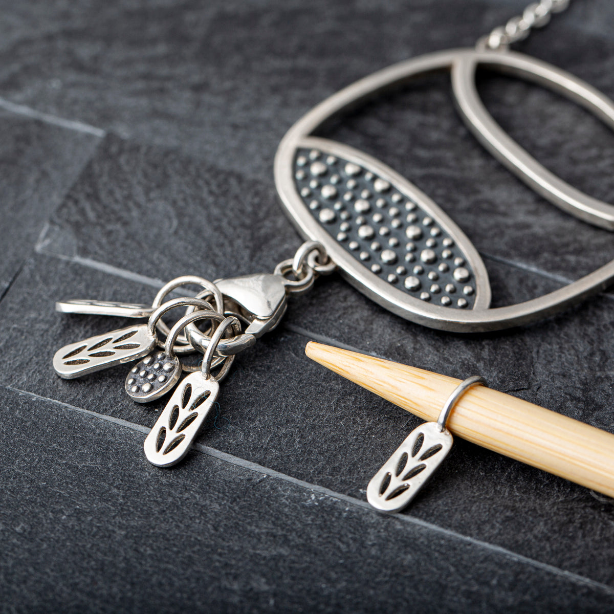 Sterling Silver Half Full Demi-Sec (or Bobble Stitch) Stitch Marker Necklace