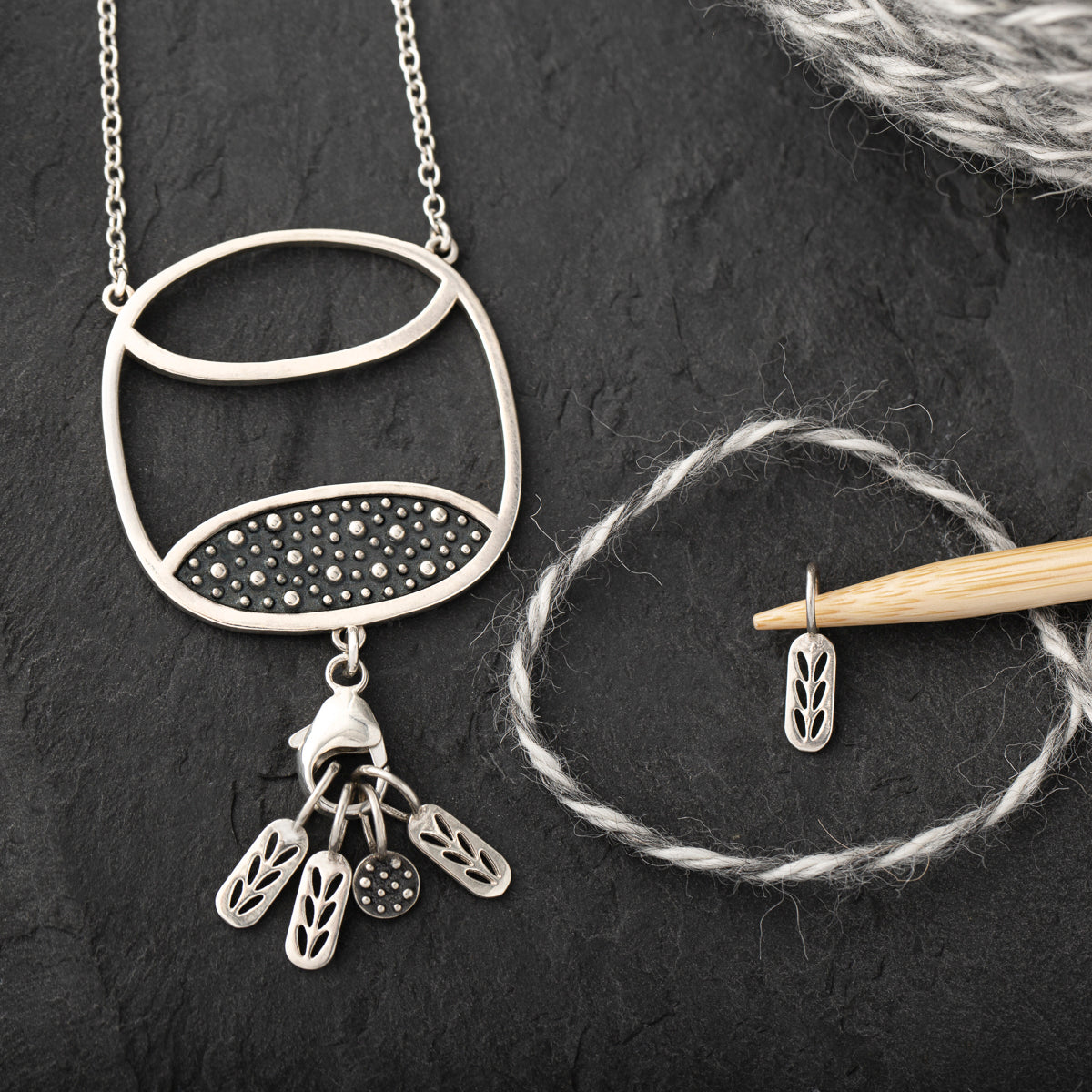 Sterling Silver Half Full Demi-Sec (or Bobble Stitch) Stitch Marker Necklace