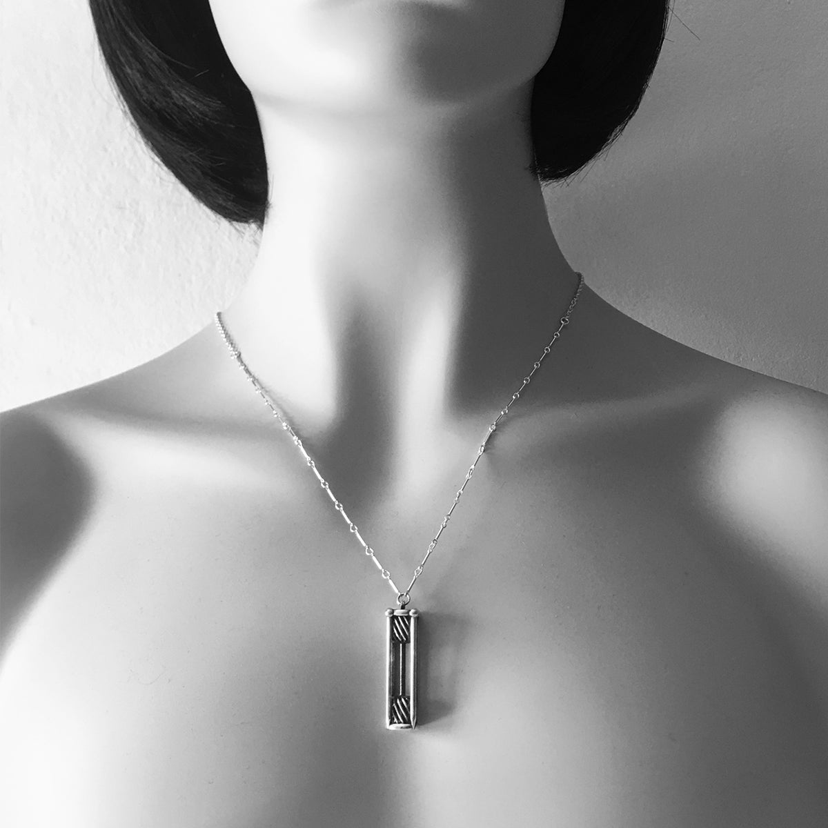 Sterling Silver Yarn Cake and Knitting Needle Pagoda Necklace