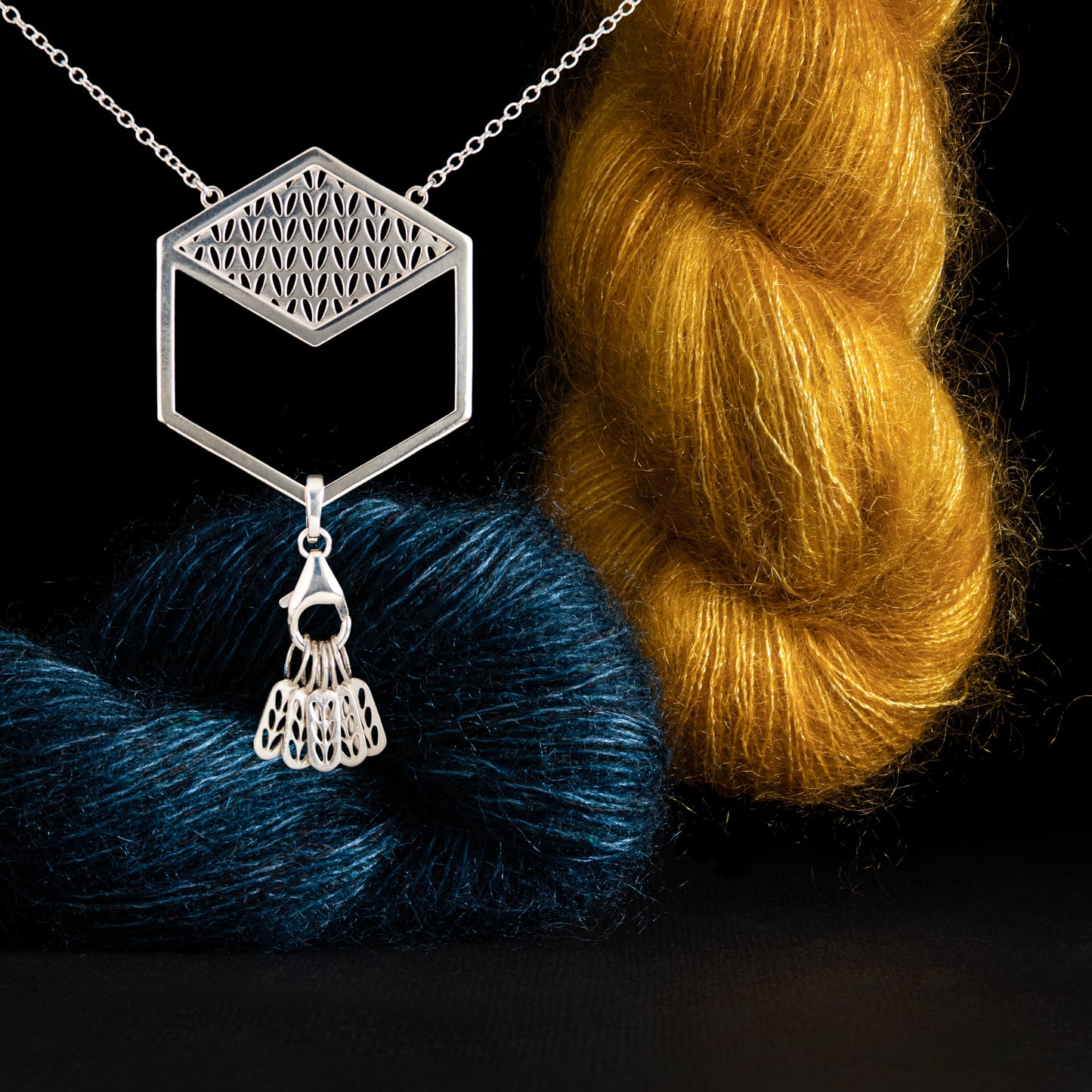 Sterling Silver Hexagon Stockinette Stitch Marker Necklace
