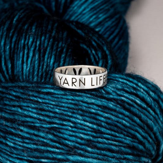 Sterling Silver Luxury Stockinette Knit "Yarn Life" Ring for Knitters