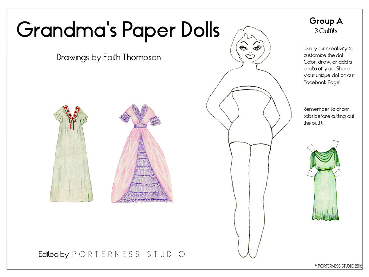 FREE Grandma's Paper Doll - 1 Doll with 3 Outfits Group 1- PDF Download