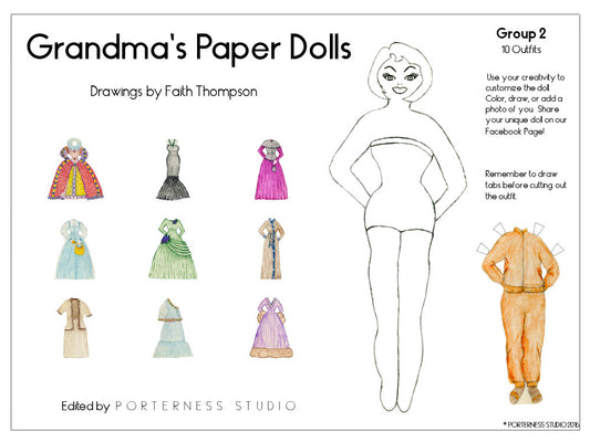 Grandma's Paper Doll - 1 Doll with 10 Outfits Group 2- PDF Download