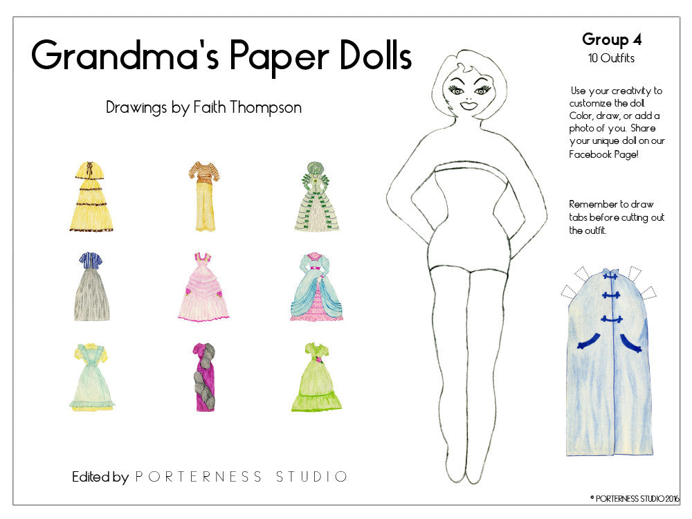 Grandma's Paper Doll - 1 Doll with 10 Outfits Group 4- PDF Download