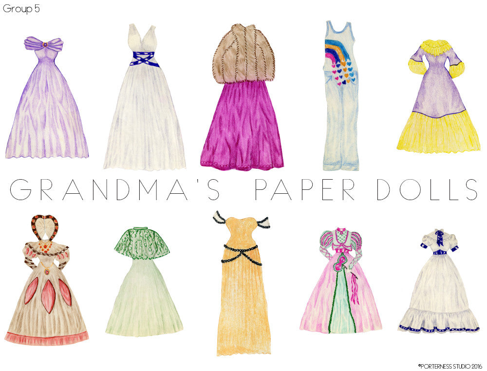 Grandma's Paper Doll - 1 Doll with 10 Outfits Group 5- PDF Download