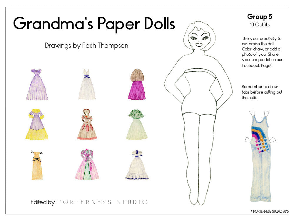 Grandma's Paper Doll - 1 Doll with 10 Outfits Group 5- PDF Download