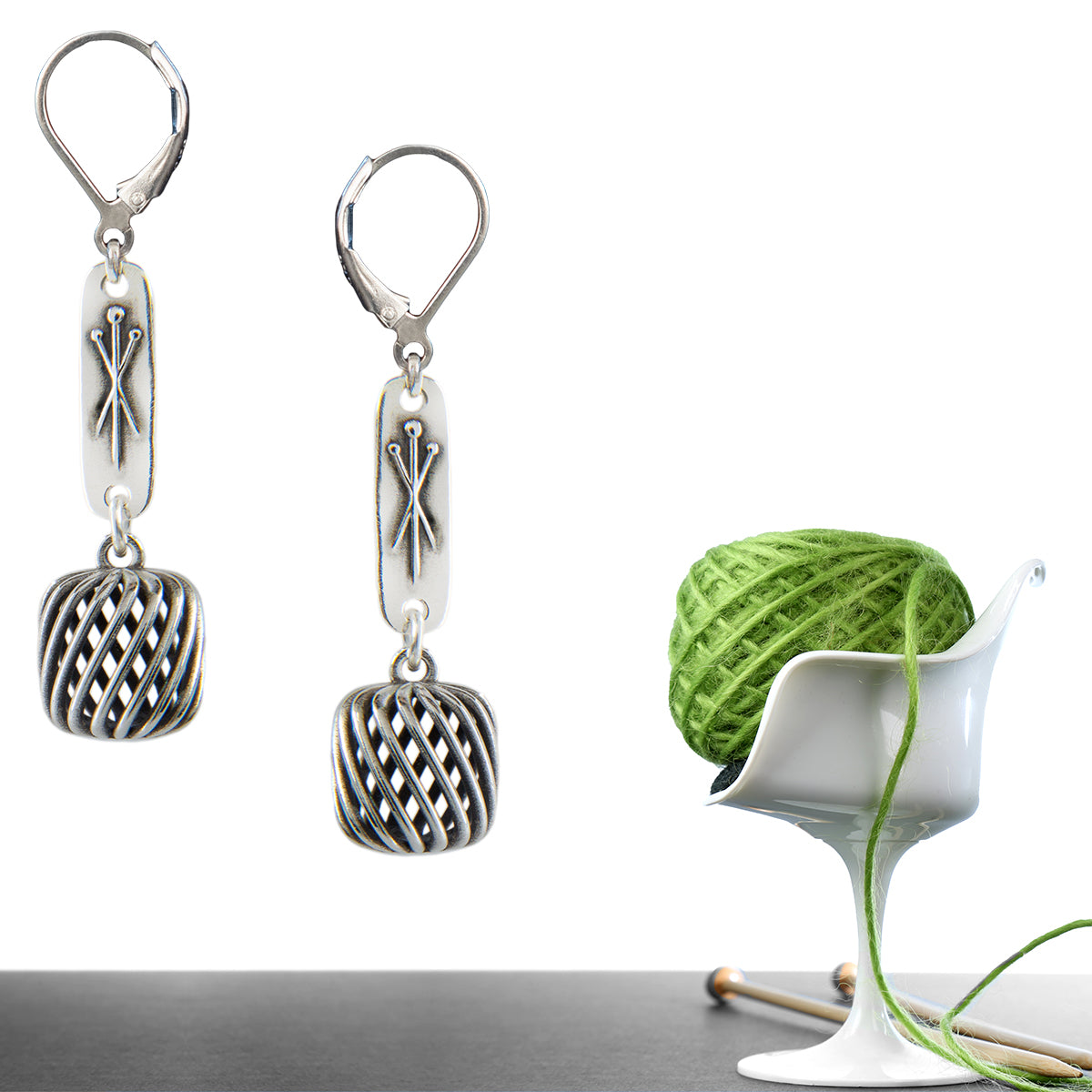 Cake and Needles Earrings in Sterling Silver