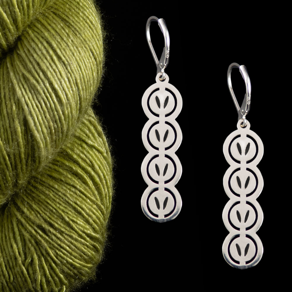 Abstracted Yarn Skein and Stockinette Stitch Motif Earrings in Sterling Silver