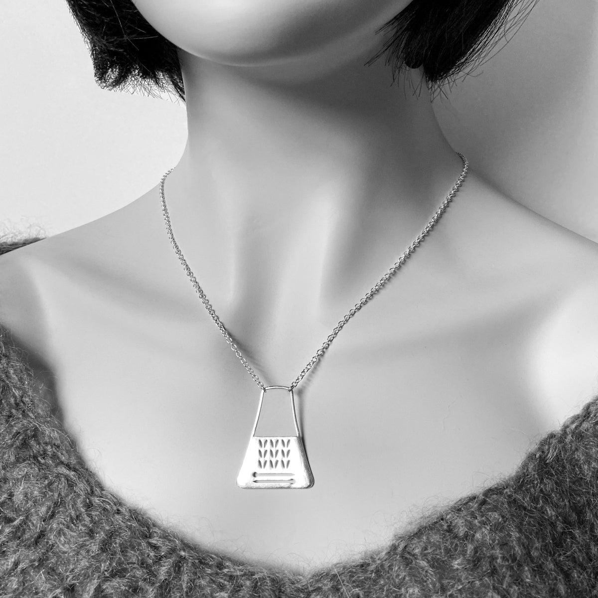 Stockinette Walking Project Bag Necklace in Sterling Silver for Yarn Lovers