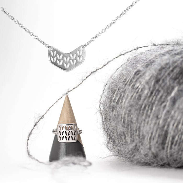 Stockinette Motif Chevron Necklace in Sterling Silver for Yarn Lovers
