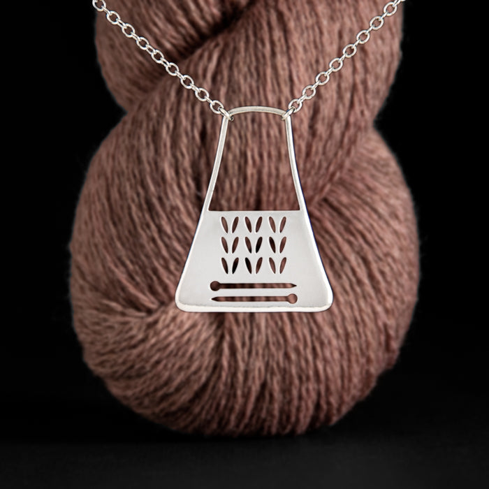 Stockinette Walking Project Bag Necklace in Sterling Silver for Yarn Lovers