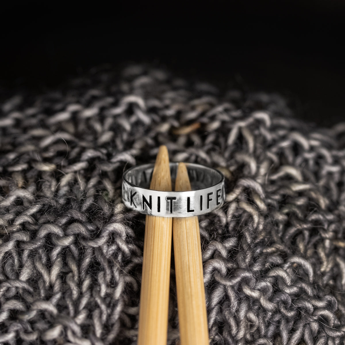 Sterling Silver "Knit Life" & Stockinette Stitch Motif Ring