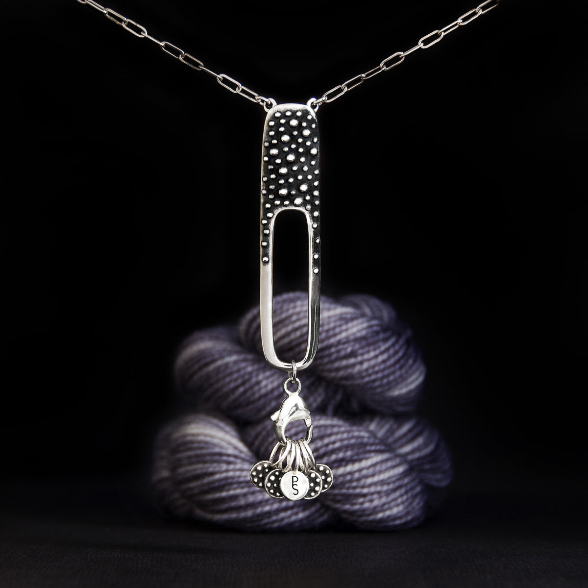 Knit marker Sterling Silver Demi-Sec Stitch Marker Necklace Porterness Studio Yarn Jewelry