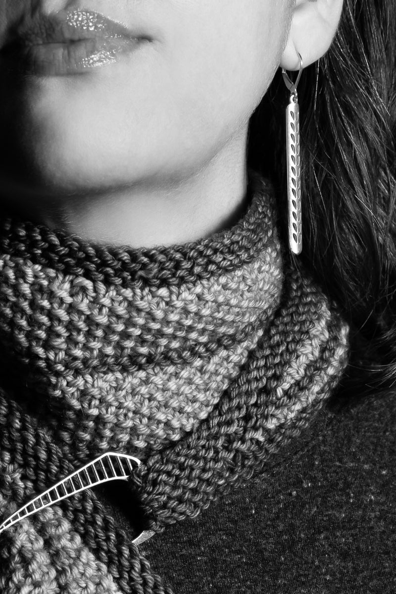 Sterling Silver Long Stockinette Stitch Motif Earrings
