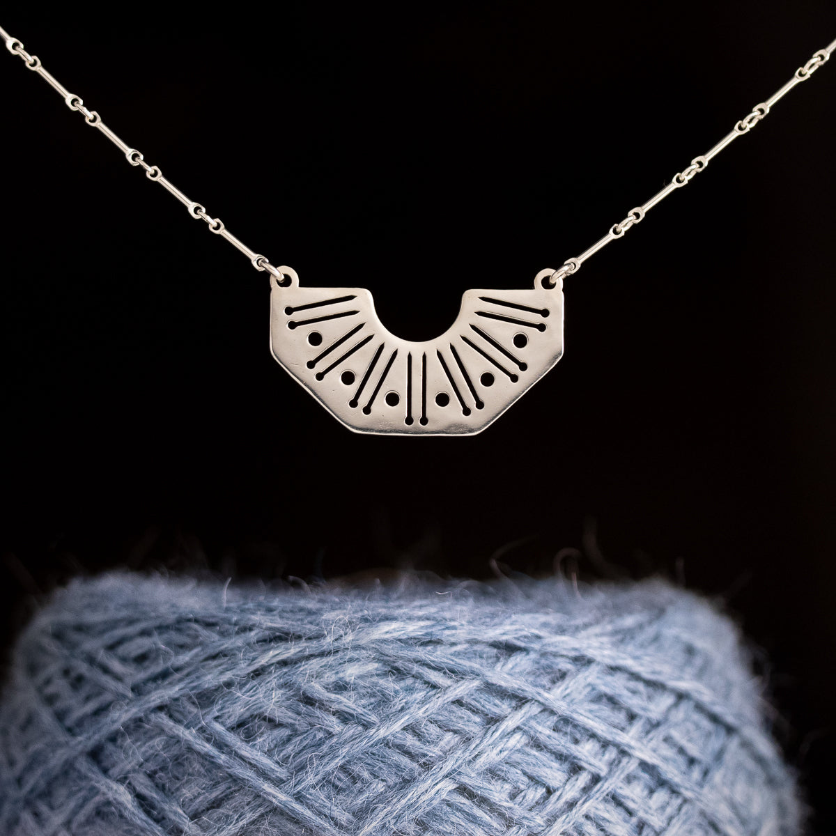  Silver Knitting Needles and Yarn Motif Necklace